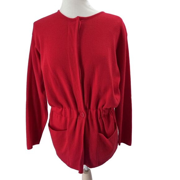 Vintage Linda Allard for Ellen Tracy Red Pure Wool Cardigan Sweater - Picture 1 of 4